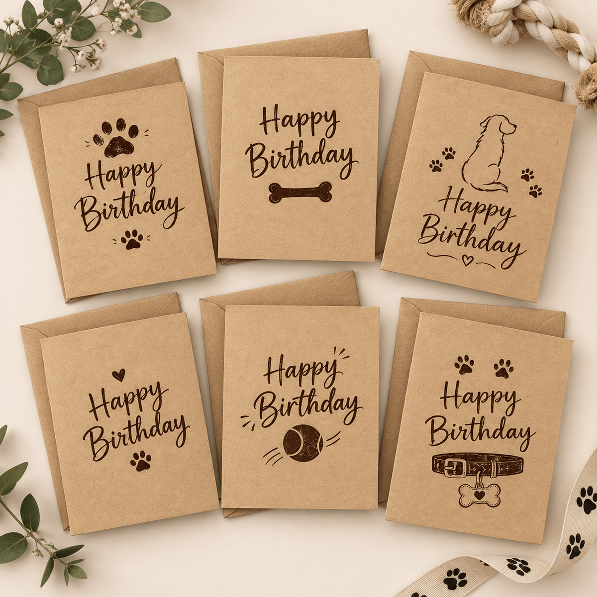 Dog Birthday Card with Envelope – Assorted Kraft Design - Wild & Worthy UK