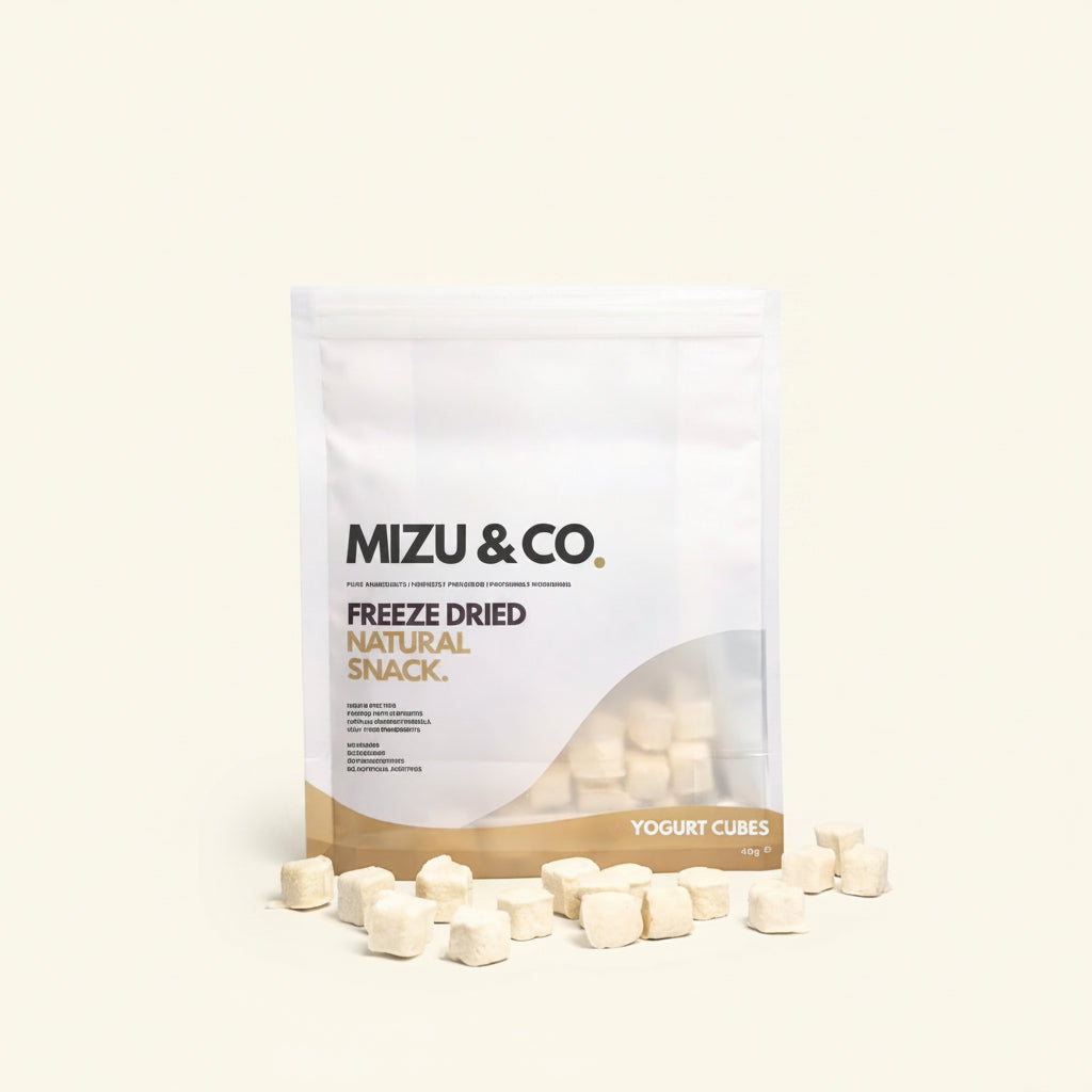 Mizu & Co Chicken & Yoghurt Cubes 40g freeze-dried yogurt cubes on a white background