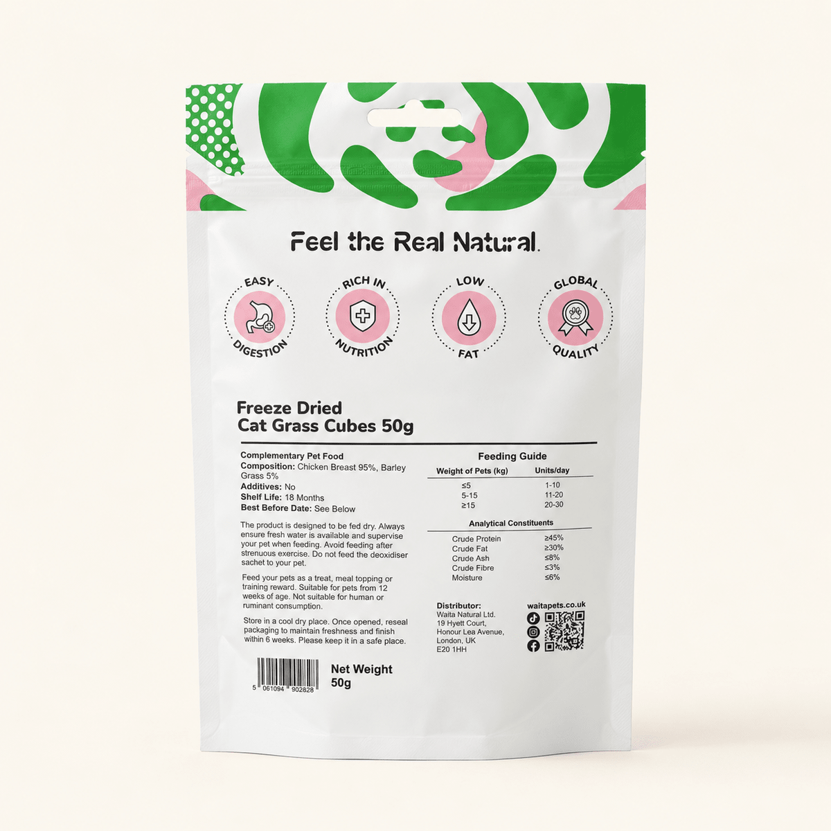 Waita freeze dried Cat Grass Cubes 50g